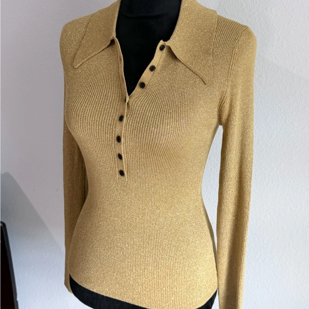 A.L.C. metallic ribbed collared top - Picture 3 of 8